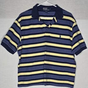 Polo by Ralph Lauren Blue and Yellow Horizontal Striped Shirt Size Large
